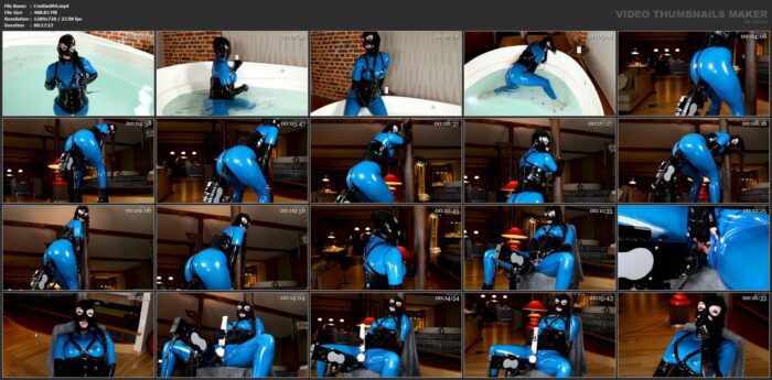 Blue Latex Catsuit Solo Fuckmachine - CRISTAL KINKY - HD/720p/MP4