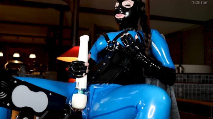 Blue Latex Catsuit Solo Fuckmachine - CRISTAL KINKY - HD/720p/MP4