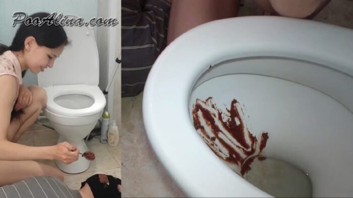 Toilet Slave Swallows Alina Shit From Toilet - POOALINA - HD/720p/MP4