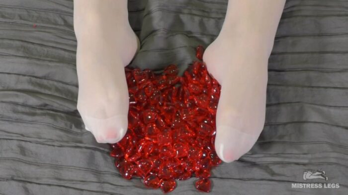 Nylon Foot Play With Red Plastic Hearts In Valentines Day - MISTRESS LEGS - FULL HD/1080p/MP4