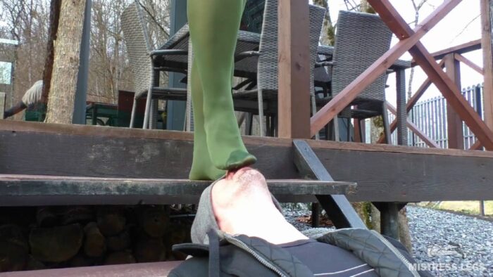 Gentle Foot Worship Mistress Feet In Green Pantyhose Outdoor - MISTRESS LEGS - FULL HD/1080p/MP4