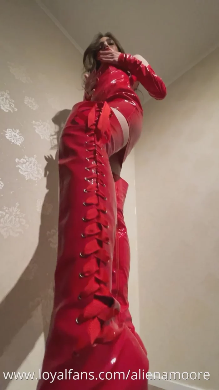 Red Shiny Outfit & Asmr - ALIENA MOORE - MP4