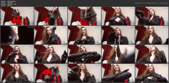 Leather Long Gloves, Nylon Black Sheer Tights And Satin Shirt Mini Skirt - ALIENA MOORE - MP4