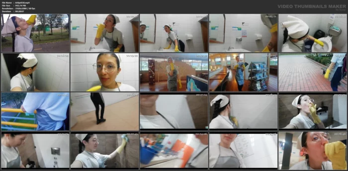 Cleaning Lady Public Bathroom With Yellow Gloves For 8 Hours - ARLEQUIN - MP4