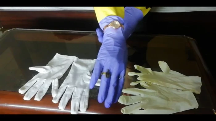 Rubber Latex And Cotton Gloves On My Hands - ARLEQUIN - MP4