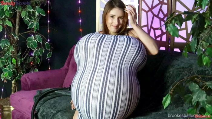 Inflating Belly And Boobs In Blue And White Striped Dress - BROOKESBALLOONS / BENDY BROOKE - MP4