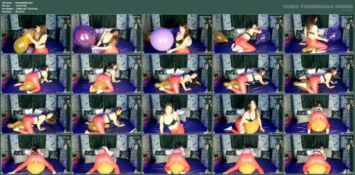 Popping 4 Orange And Purple Balloons And Hitachi Riding In Red Leather Pants - BROOKESBALLOONS / BENDY BROOKE - MP4