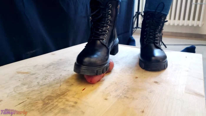 Crushing His Cock In Combat Boots Black Leather - Cbt Bootjob - TAMYSTARLY CBT AND BOOTJOBS - MP4