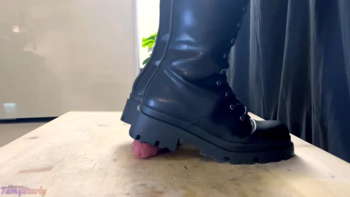 Military Mistress High Combat Leather Boots Cock Crush And Marching - TAMYSTARLY CBT AND BOOTJOBS - MP4