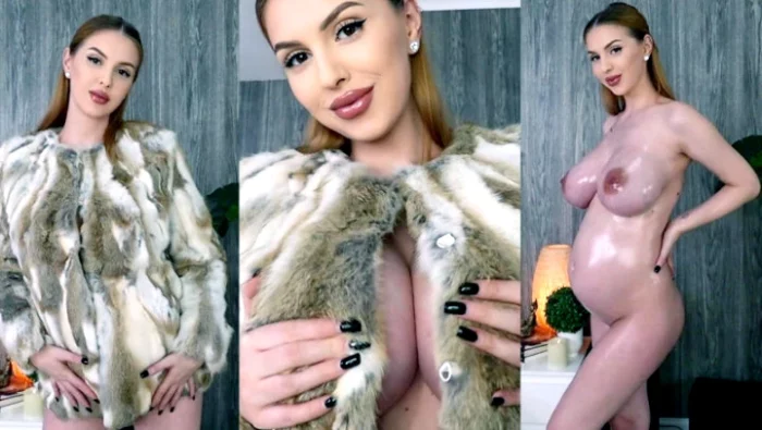 Fur Coat And Oily Pregnant Body - TONNIA TAYLOR - MP4