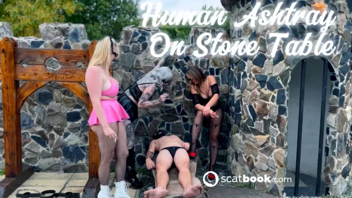 Human Ashtray On Stone Table - MISTRESS MERCY RAGE / BLAZED BRAT - MP4