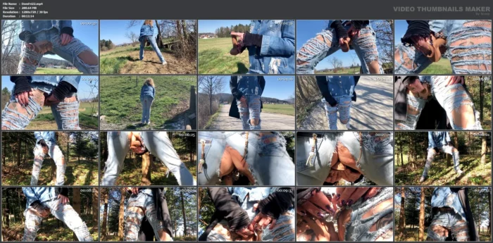 Outdoor Play With Her Pierced And Tattooed Pussy In Jeans - DOMINATRIX FRIDA QUEEN OF DOMINATION - MP4