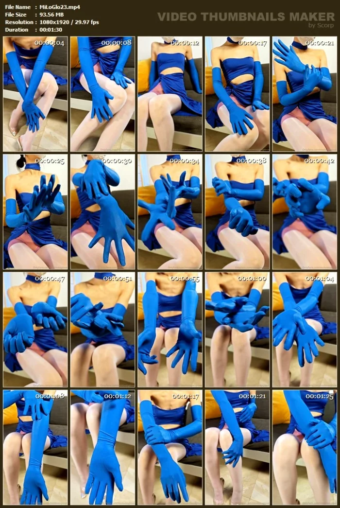 I Love This Combination - Glossy White Stockings Paired With Matte Blue Satin Long Gloves - MIOLOVESGLOVE - MP4