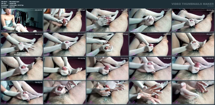White Nylon Glove Handjob With White Venus Lace-Patterned Pantyhose - MIOLOVESGLOVE - MP4