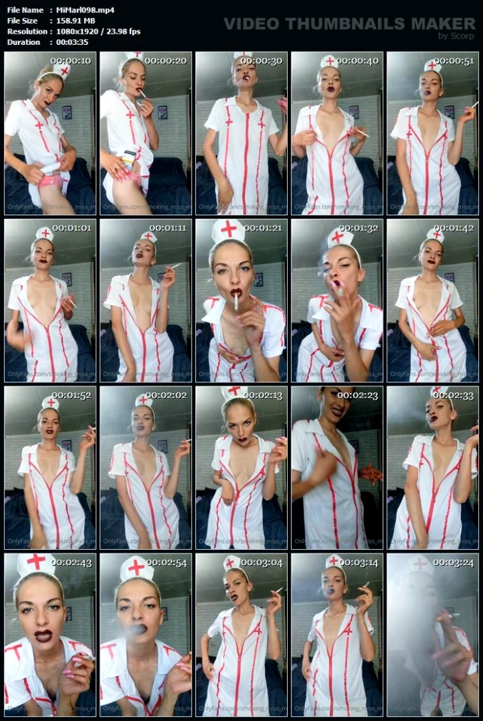 Sexy Nurse Having A Quick Marlboro With Deep Drags - SMOKING MISS M / MISTRESS MARLENA - MP4