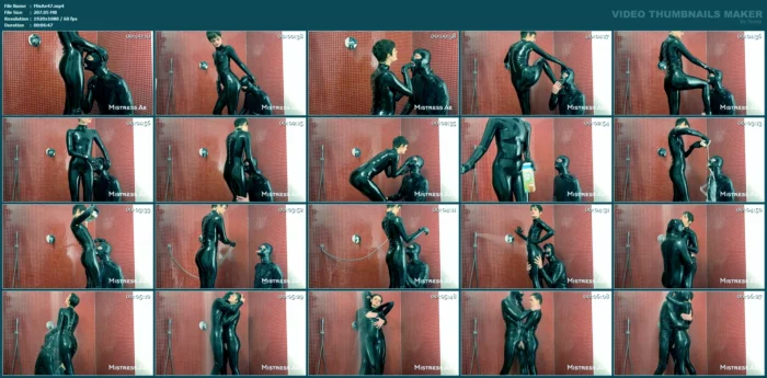 Latex Catsuits Shower Fun - Splashing, Shining, And Milky Play - MISTRESS AE - MP4