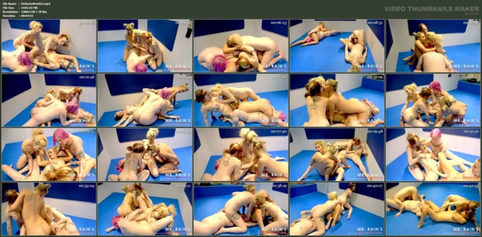 4 Girls Essie Eva Ray Madame Vanquish And Rosie - MR RAINS SEXY WRESTLING - MP4