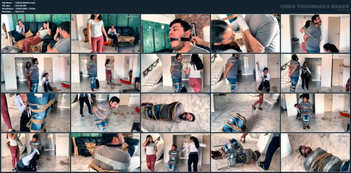 Chubby Boy Cant Escape Our Ropes - SELFGAGS FEMDOM BONDAGE - MP4