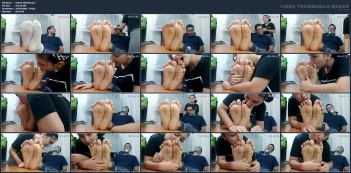 Cleaning Her Bondaged Boyfriend's Stinky Feet - SELFGAGS FEMDOM BONDAGE - MP4