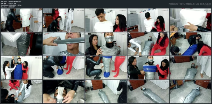 Latino Hunk Heavily Mummified By Cooperative Femdom Women - SELFGAGS FEMDOM BONDAGE - MP4