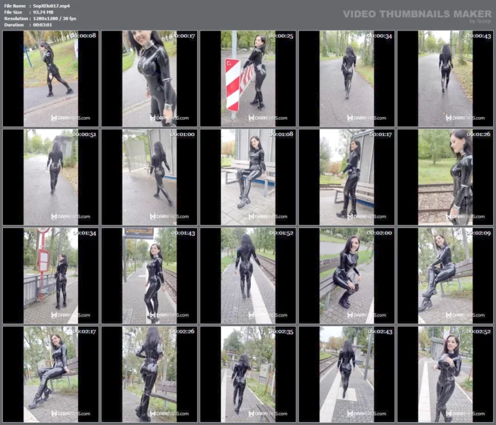 Outdoors In A Latex Catsuit And Patent Leather Over-The-Knee Boots - SOPHIE ELODIE / SOPHIE MARTIN - MP4
