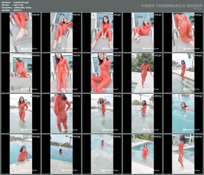In My Red Latex Catsuit In The Pool - SOPHIE ELODIE / SOPHIE MARTIN - MP4