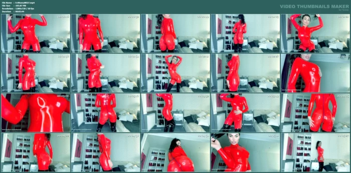 Red Latex Catsuit Tease - EVIL WOMAN / FCHDOMMES / FETISH CHATEAU DOMMES - MP4