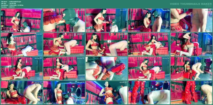 Pegging In Red Latex Skirt And Bra - EVIL WOMAN / FCHDOMMES / FETISH CHATEAU DOMMES - MP4