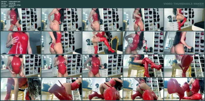 Red Latex And Red Overknee Boots Tease - EVIL WOMAN / FCHDOMMES / FETISH CHATEAU DOMMES - MP4