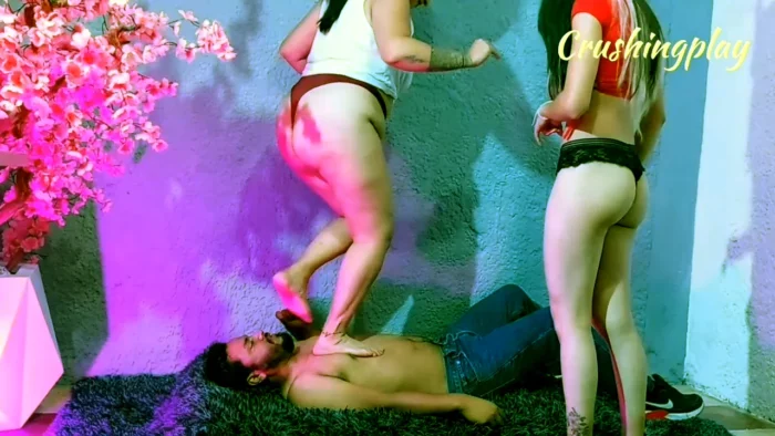 Two Girls JOIn Their Weight To Strongly Crush Their Slave - CRUSHINGPLAY - MP4
