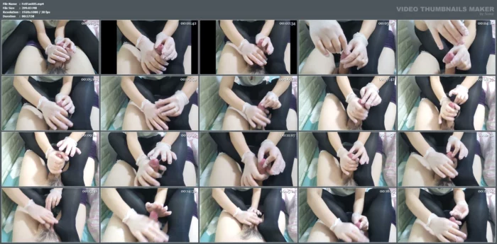 Black Pantyhose Gloves Handjob Footjob Cumshot - FETISH FANTAZY - MP4