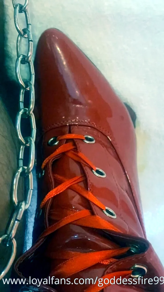 Custom Video - Shiny Red Pointy Boots CBT & Bootjob (Closeup View Angle) - GODDESS FIRE - MP4