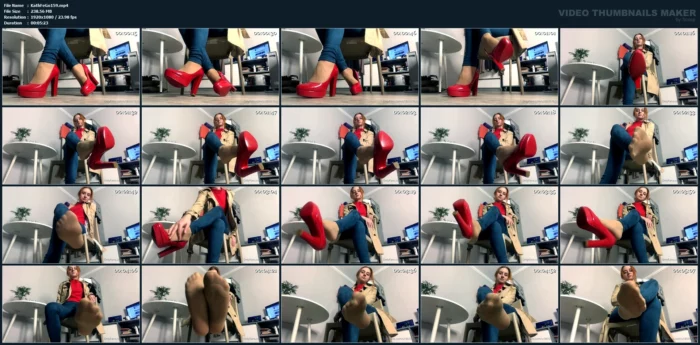 Red Heels Dangling And Tease With Pantyhose Feet! - KATHRYNNE FEET GODDESS / MISS KATRIN - MP4