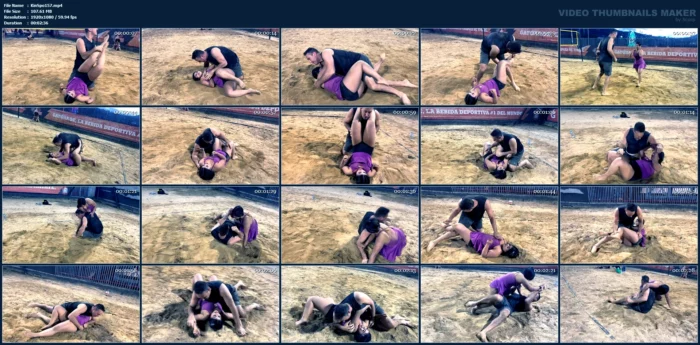 Valentina Vs Kevin Sand Beach Wrestling - Round 1 - Front Headscissors - KINKSPORTS - MP4