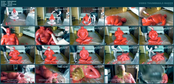 Feeding Shit, Painting In Red Color Living Toilet - NATALIA KAPRETTI SCAT - MP4