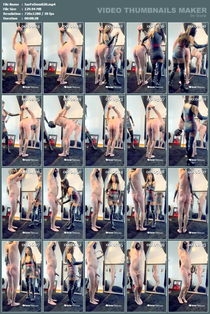 Ankle Cuffs, Gag, Raised Hands, And A Whip - SARAFEMDOMINA / DOMINA SARA - MP4