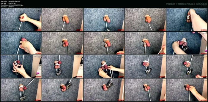 Mistress Tightly Tied The Slave's Cock And Balls By Hanging A Load On Them - SEXYFEMDOMCBT - MP4