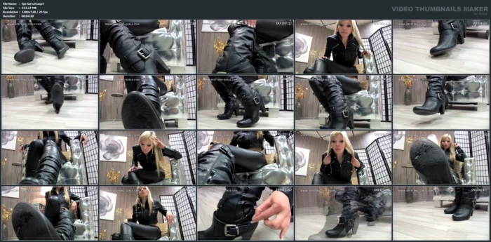 Lick The Spit Away From Denise's Leather Boots! - SPITTING-GIRLS - MP4