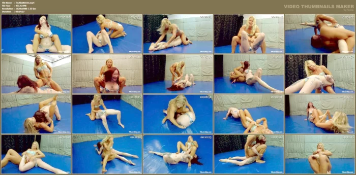 Antcha Dominated Red Tattoo Girl On The Blue Mat - TAWORSHIP - TICKLING - MP4