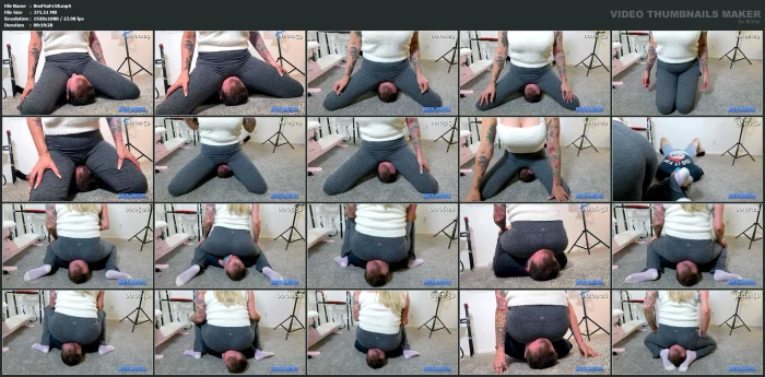 Full Weight Face Sitting In Grey Leggings! - BRUTAL FACE SITTING AND FEMDOM - MP4