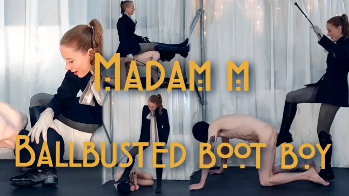 Ballbusted Boot Boy Extreme Humiliation Ballbusting Boot Licking Cropping And Punishment - MADAM M - MP4