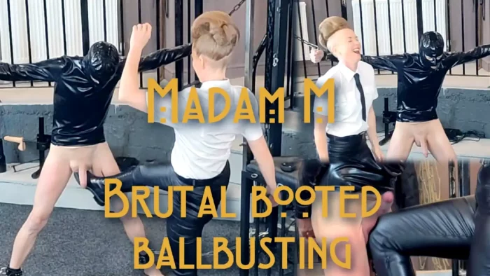 Brutal Booted Ballbusting Punished Bound And Ballbusted In Knee High Boots - MADAM M - MP4