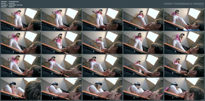 The Slave Diligently Licks The Legs And The Girl Spit In His Face - CRUEL DOMINATION / BEAUTIFUL GIRLS - MP4