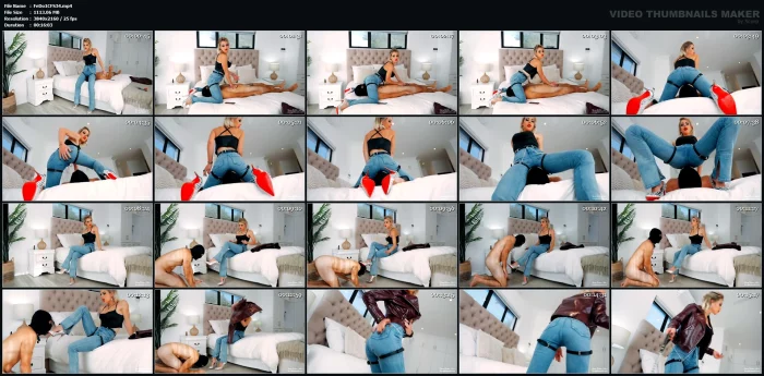 Beneath Blue Jeans Goddess Kim Uses Chastity Slave Object - YOUNG GODDESS KIM - MP4