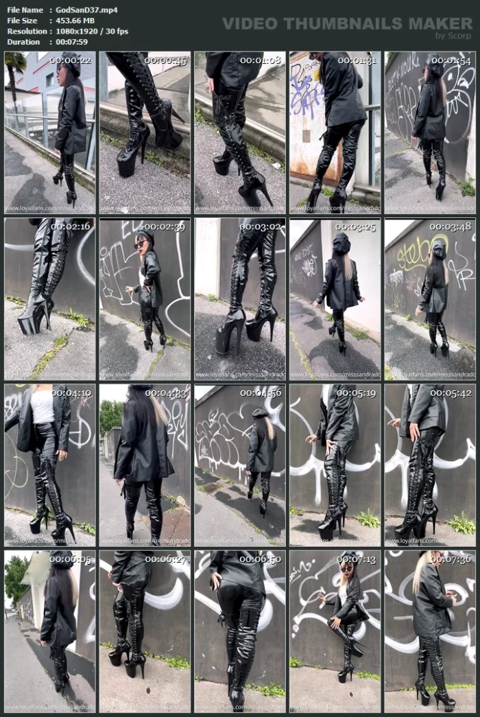 Smoking Fetish Walk With Pvc Pleaser Boots And Leather - GODDESS SANDRA D FINDOM FEMDOM - MP4