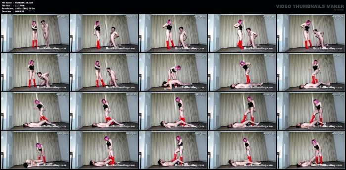 Humiliating This Loser On The Floor With My Big Red Boot Ball Busting And Trampling - Goddess Kat - HARDBALLBUSTING - MP4