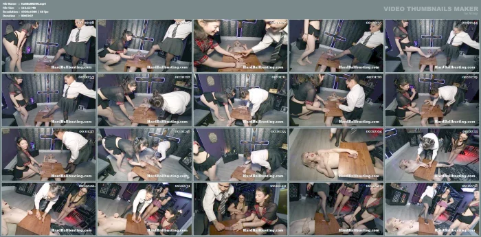 Poor Sub's Balls Group No Limit Ball Bust - Lovely Bea, Mistress La, And Violet Delight - HARDBALLBUSTING - MP4