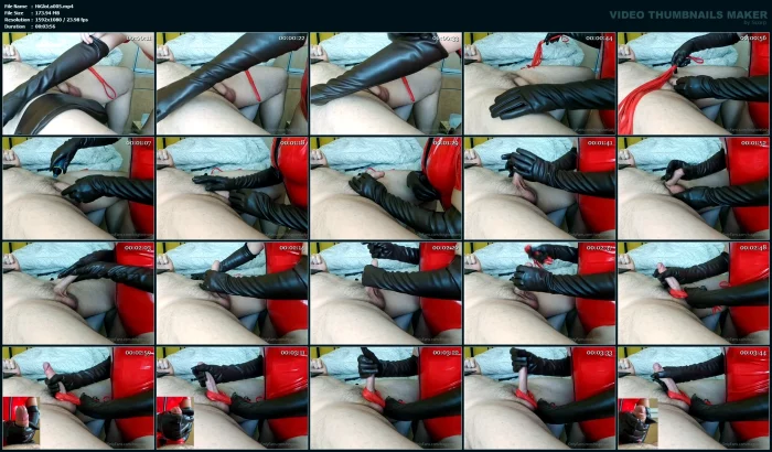 A Quick Double Orgasm Handjob In Long Leather Gloves - HISGLOVELADY - MP4