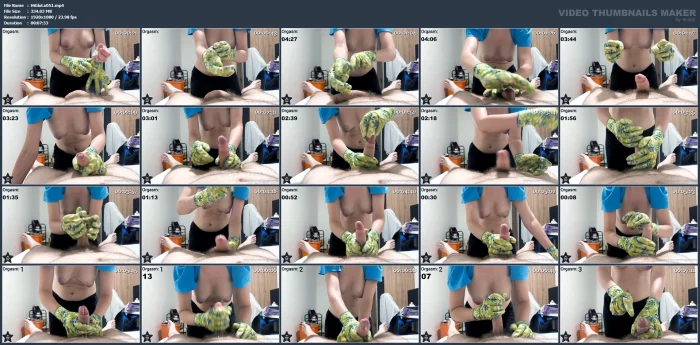 Making His Cock Cum Multiple Times With Oiled Garden Gloves - HISGLOVELADY - MP4