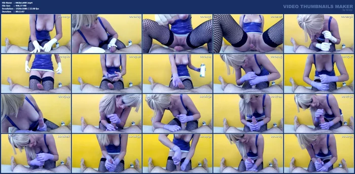 Teased In White Latex Gloves But Than I Made Him Cum Few Times With Purple Nurse Gloves - HISGLOVELADY - MP4